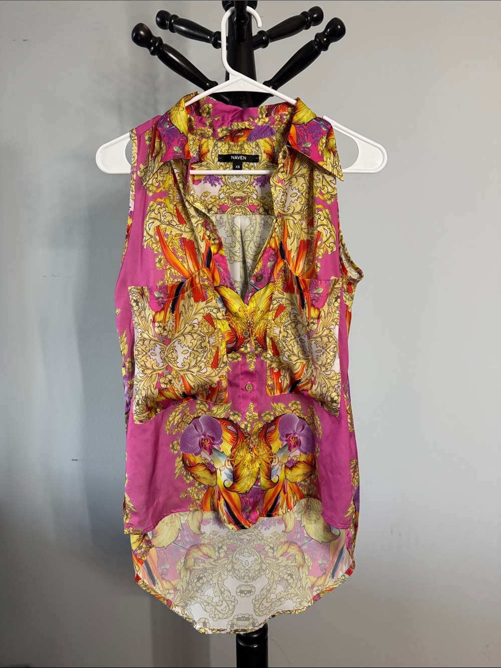 Naven Pink and Yellow Baroque Sleeveless Printed Blouse 21.T